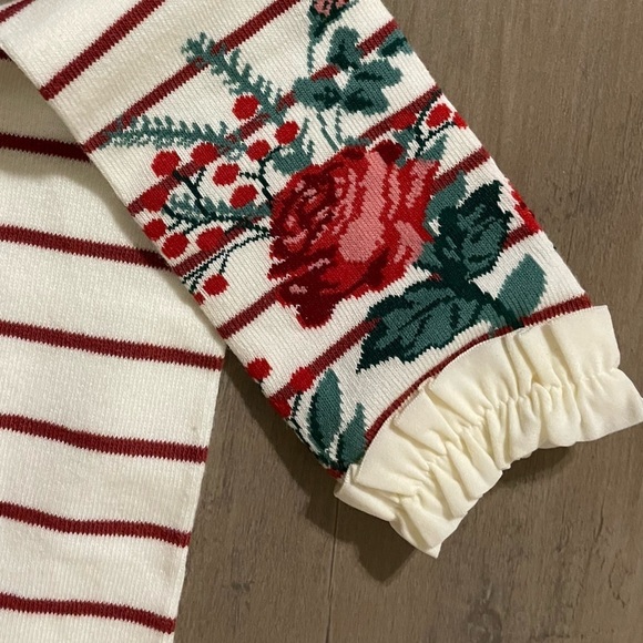 RuffleButts Girls Footless Ruffled Tights floral striped white burgundy - Picture 5 of 5